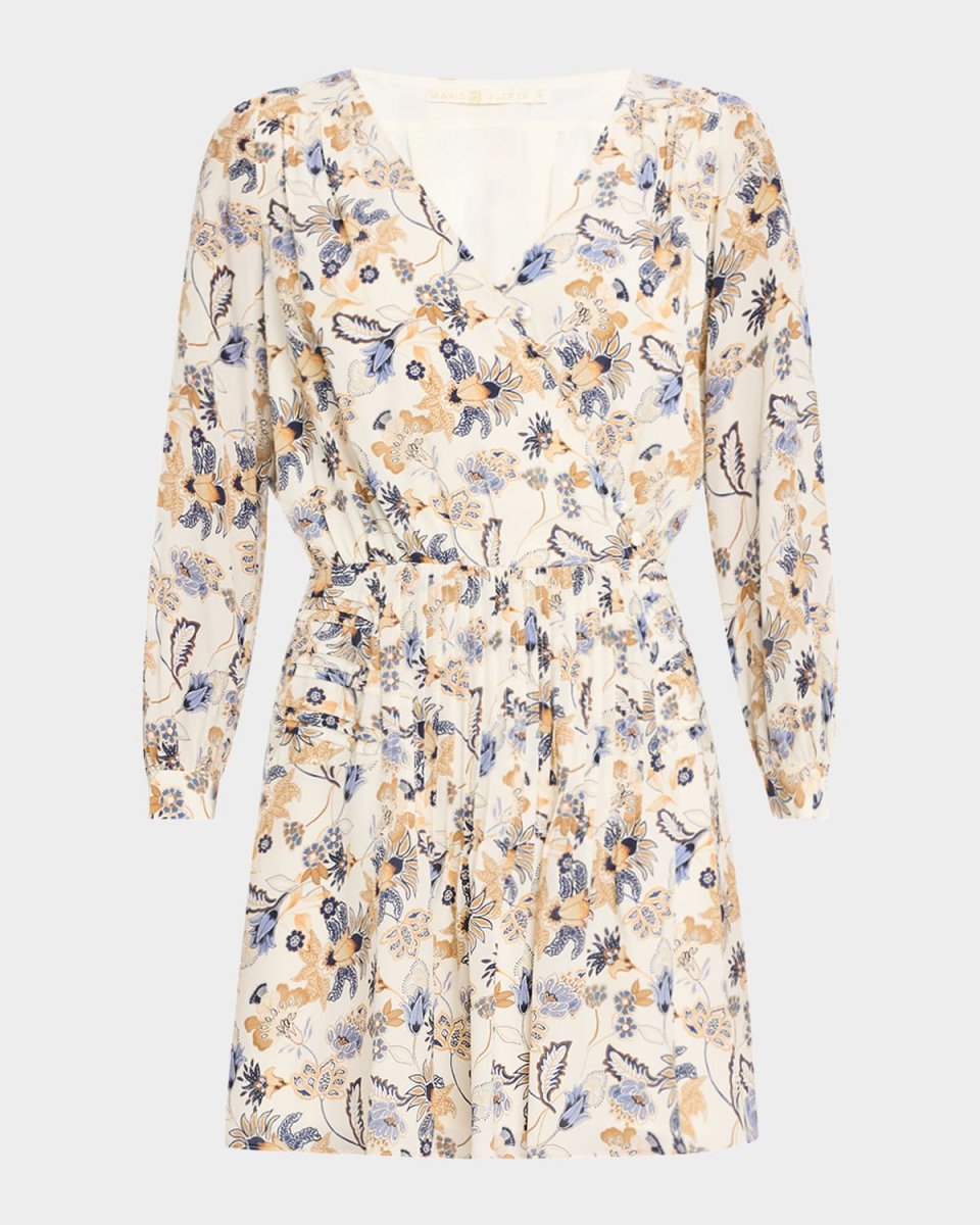 Vera Pintuck Floral-Print Silk Dress